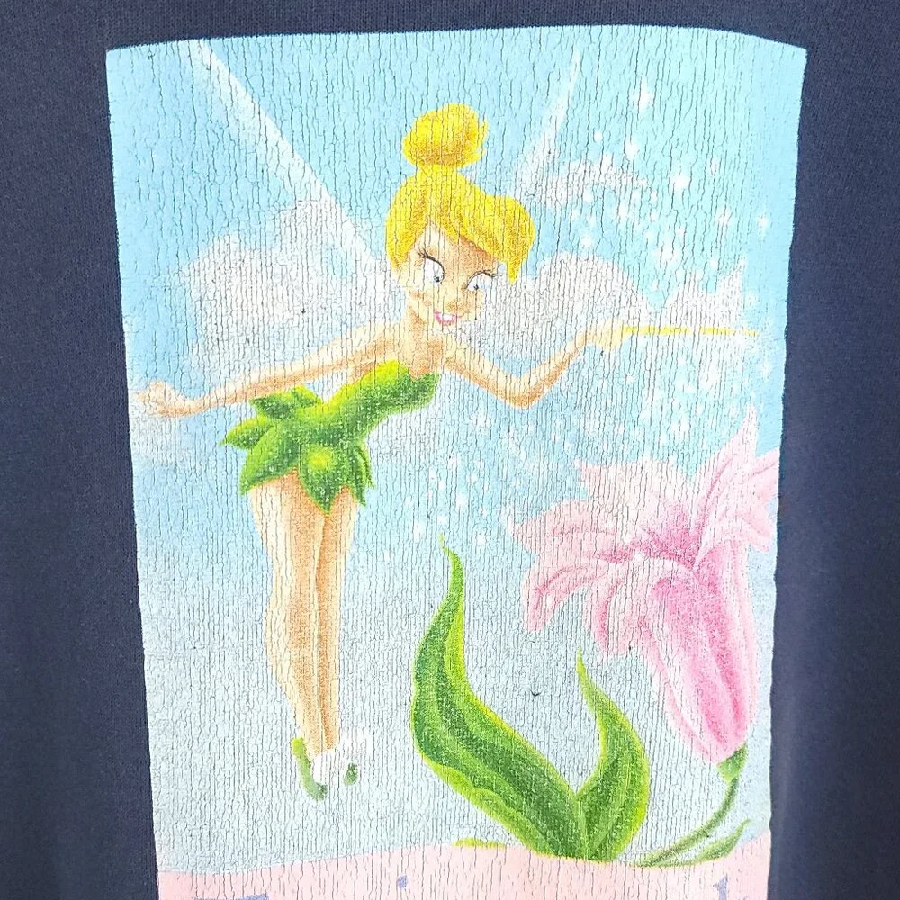 Tinker Bell Tink Graphic Sweatshirt Women's XXL Navy Disney Store Distressed USA - Picture 3 of 12